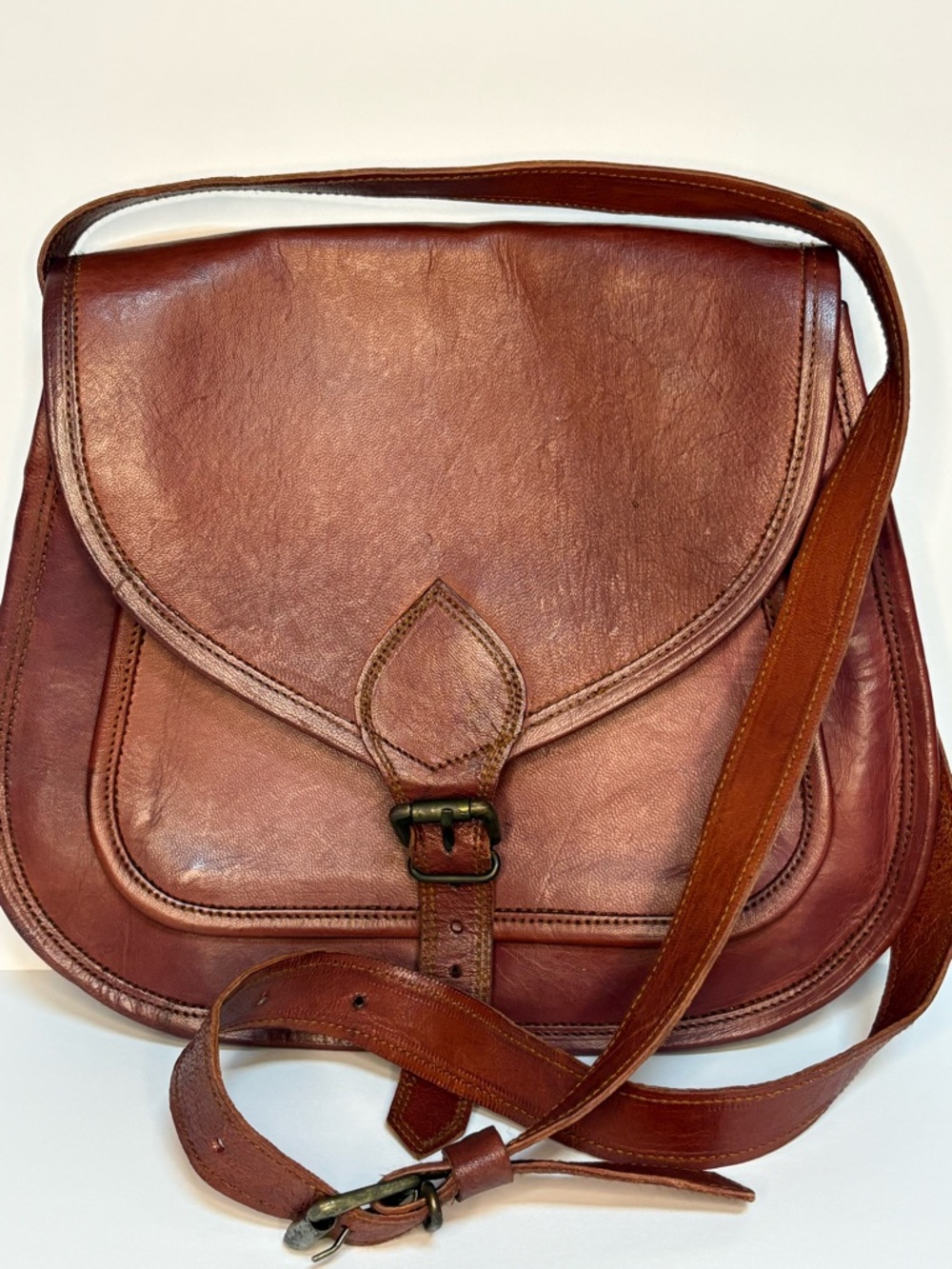 Vintage Brown Leather Crossbody Great Seal of the State of Oklahoma Saddle Bag - Picture 2 of 10
